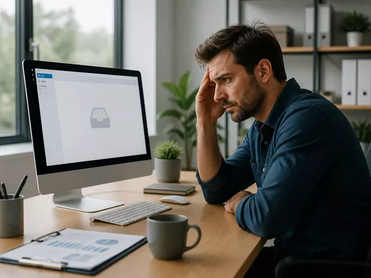 Frustrated business owner missing out on potential leads due to a broken contact form