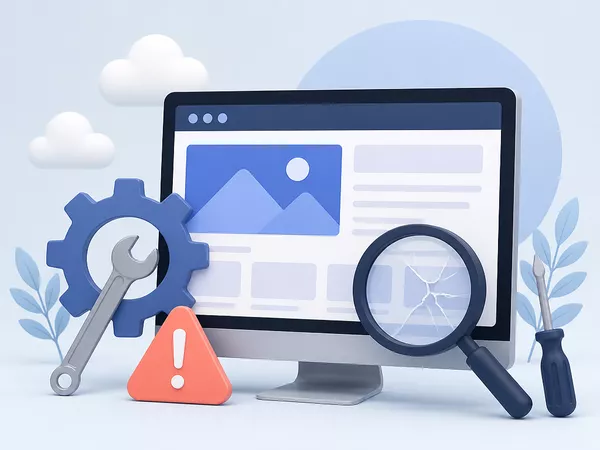 Broken chain link icon over a website page, symbolizing broken links