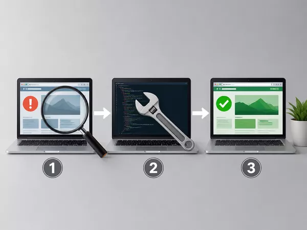 Step-by-step process of fixing website issues, from diagnosis to repair and optimization