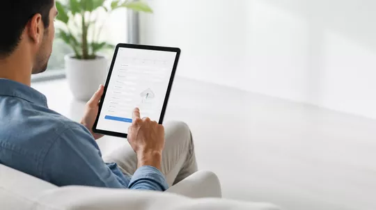 Illustration of a user submitting an online form on a tablet, representing easy website migration